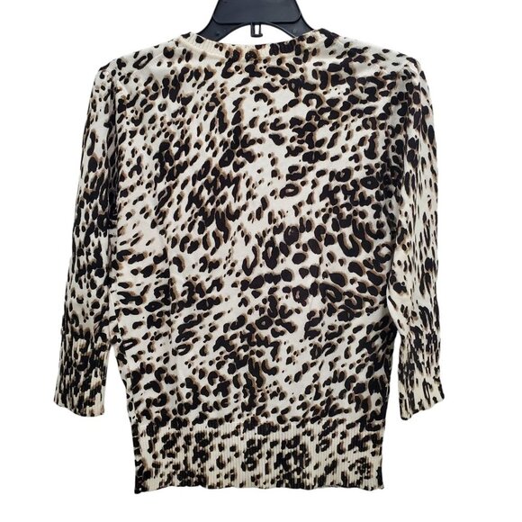 ECI New York Women's White Leopard Print Knit 3/4 Sleeve Button Up Cardigan Sz M - Picture 4 of 4